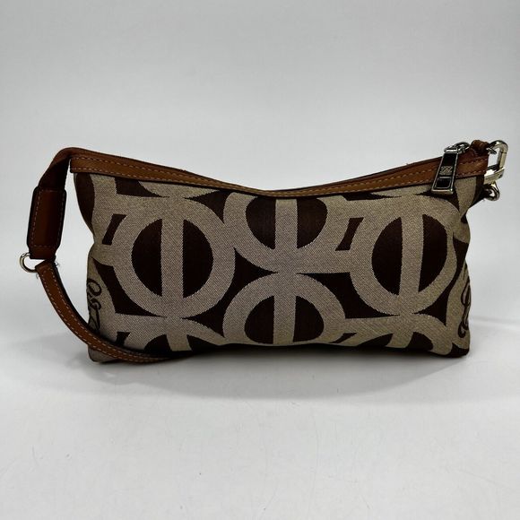Louis Quatorze Mini Handbag Monogram Logo Tan Leather Trim Baguette Purse‎ - Picture 2 of 9